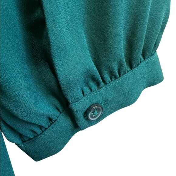 Express Emerald Green Holiday Dress Sz M Sheer Sleeves Triangle Keyhole Autumn - Picture 7 of 14